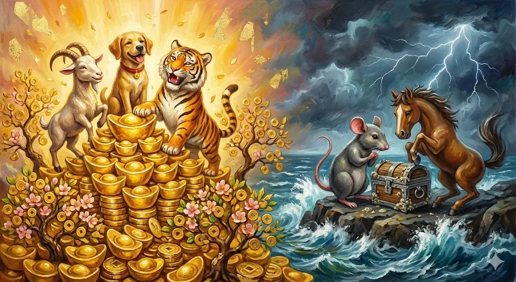 Nhóm tuổi Mùi, Tuất, Dần đón lộc lớn đối lập với nhóm tuổi Tý, Ngọ cần cẩn trọng giữ tiền để tránh hao tài.