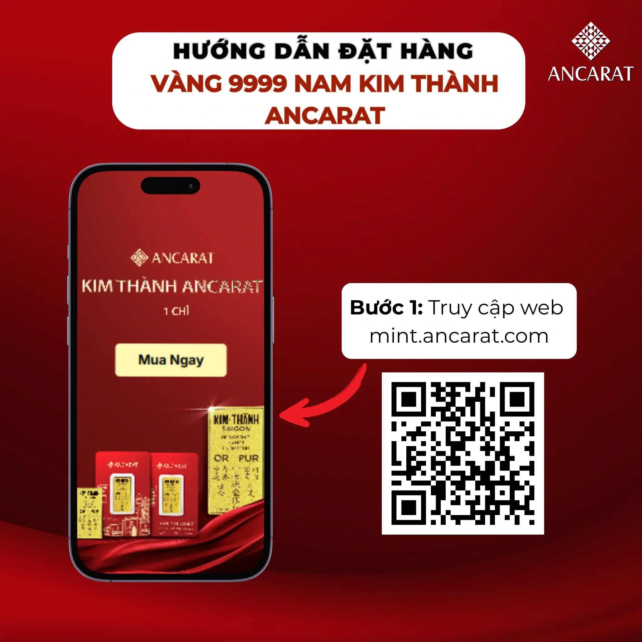 Bước 1: Truy cập mint.ancarat.com hoặc quét mã QR để đặt mua Vàng Nam Kim Thành. Bước 1: Truy cập mint.ancarat.com hoặc quét mã QR để đặt mua Vàng Nam Kim Thành.