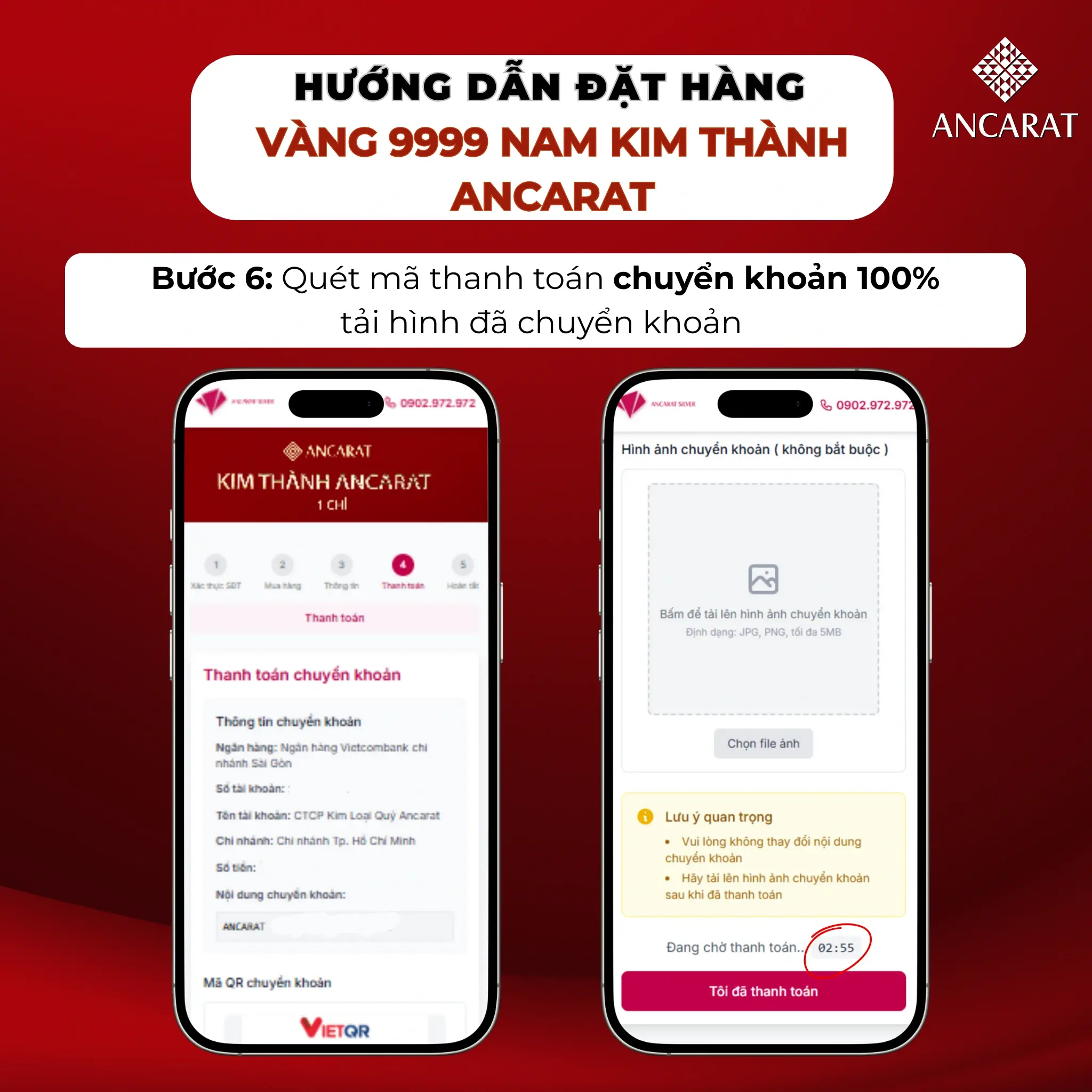 Bước 6: Quét mã QR thanh toán 100% và tải ảnh giao dịch lên để xác nhận. Bước 6: Quét mã QR thanh toán 100% và tải ảnh giao dịch lên để xác nhận.