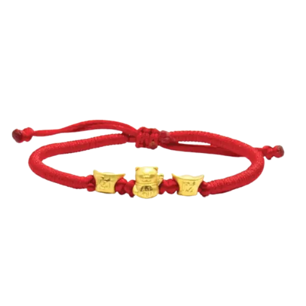 Vòng Tay Charm Vàng 24K Mèo Chiêu Tài Phối Nén Vàng